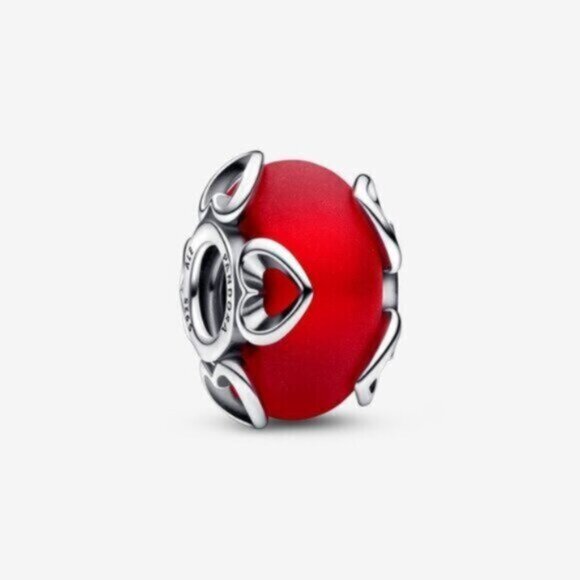Pandora Frosted Red Murano Glass & Hearts Charm - Picture 1 of 3